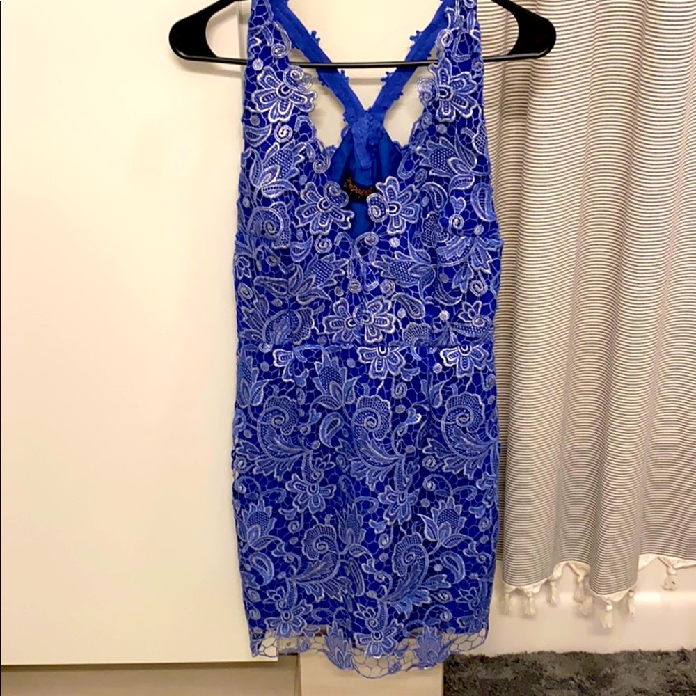 Free People blue foil lace mini dress